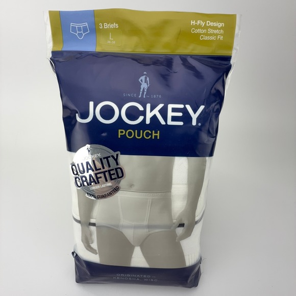 Jockey Other - Jockey Pouch Briefs 3 Pack White Cotton Stretch‎ H-Fly Classic Fit Large 001145